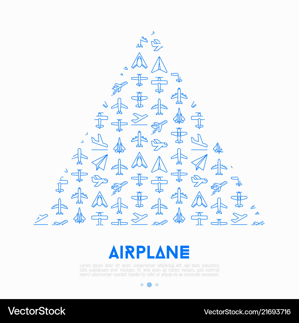 Airplane concept in triangle with thin line icons vector image