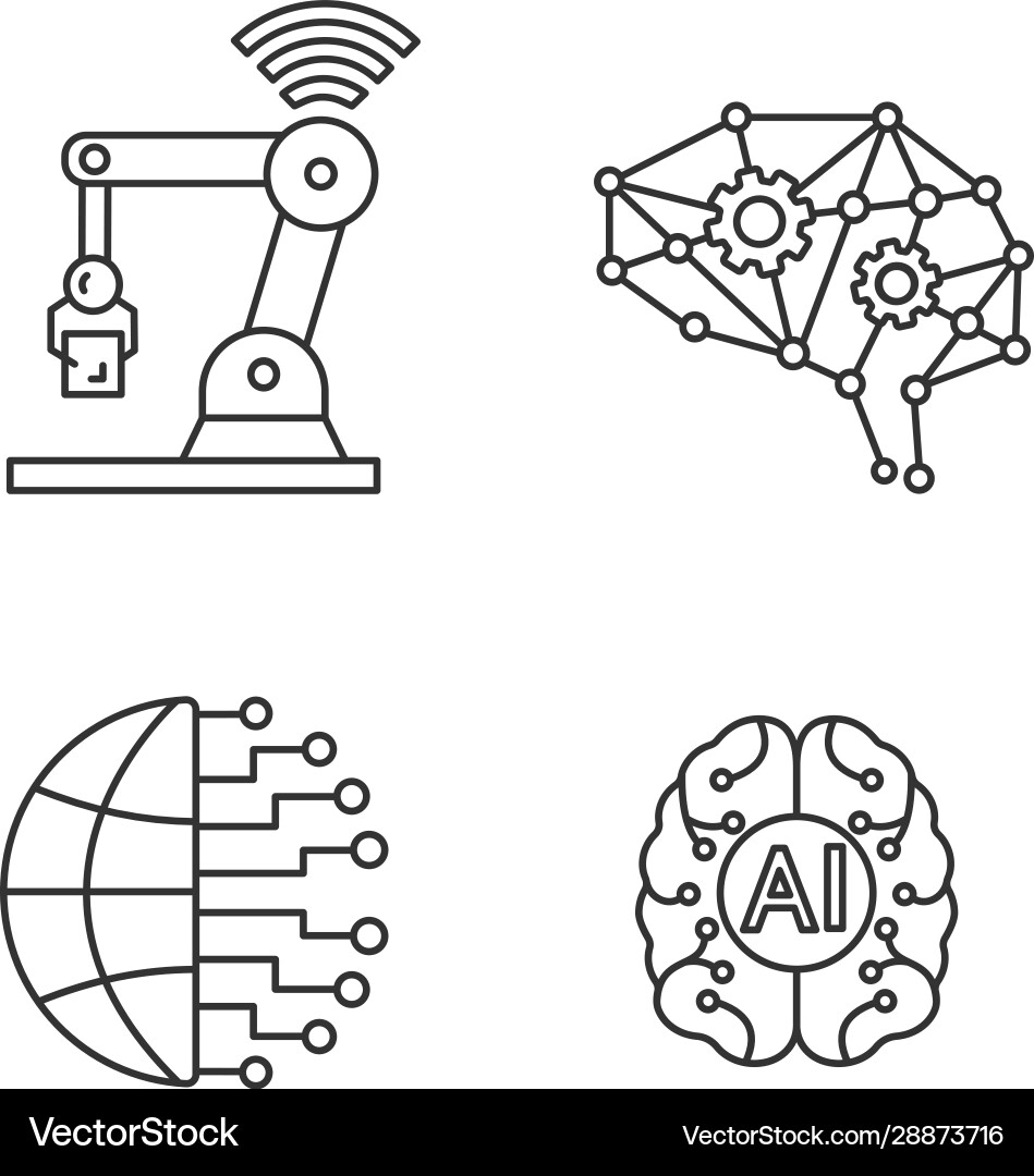 Artificial intelligence linear icons set Artificial intelligence linear icons set Vector Image