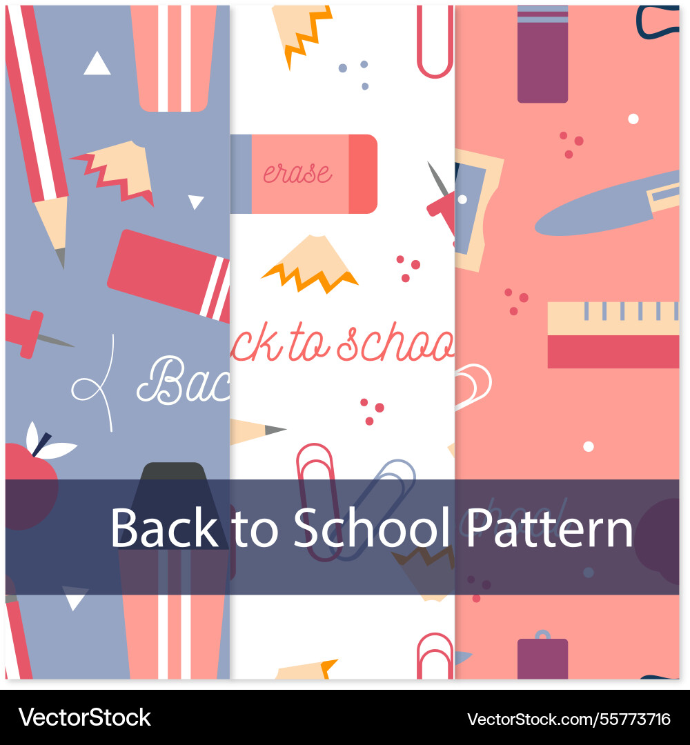 Back to school patterns collection with elements Vector Image