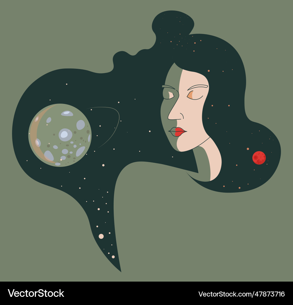 Female portrait and moon planet in cosmos Female portrait and moon planet in cosmos vector image