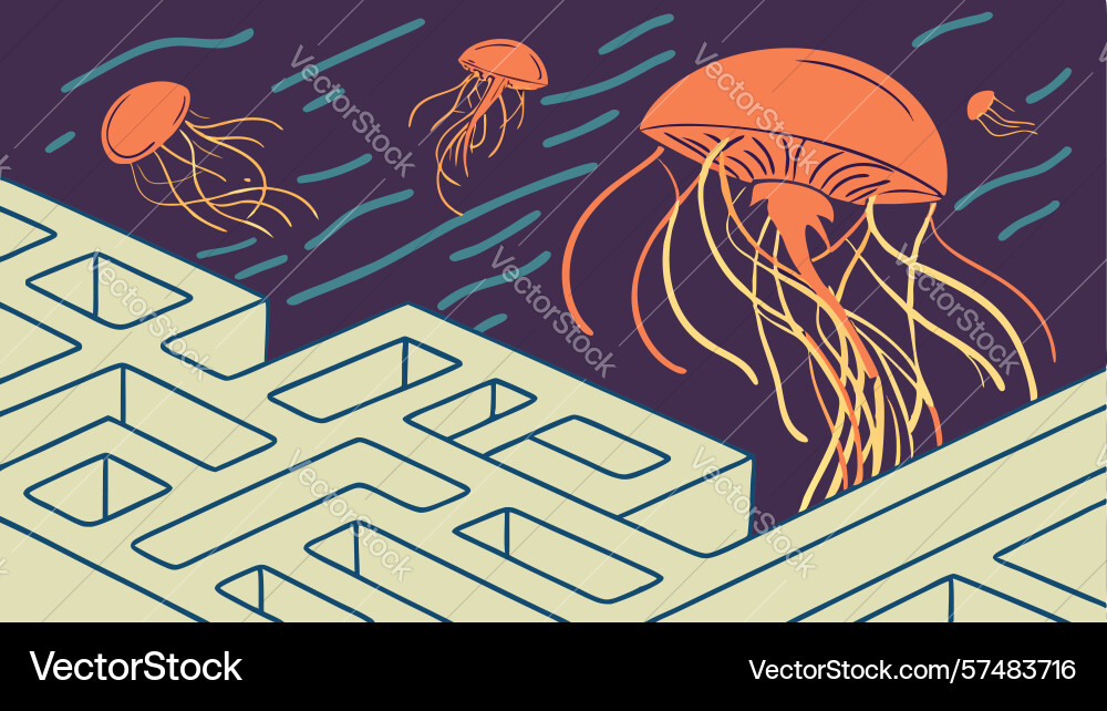 Intricate maze labyrinth design with floating vector image