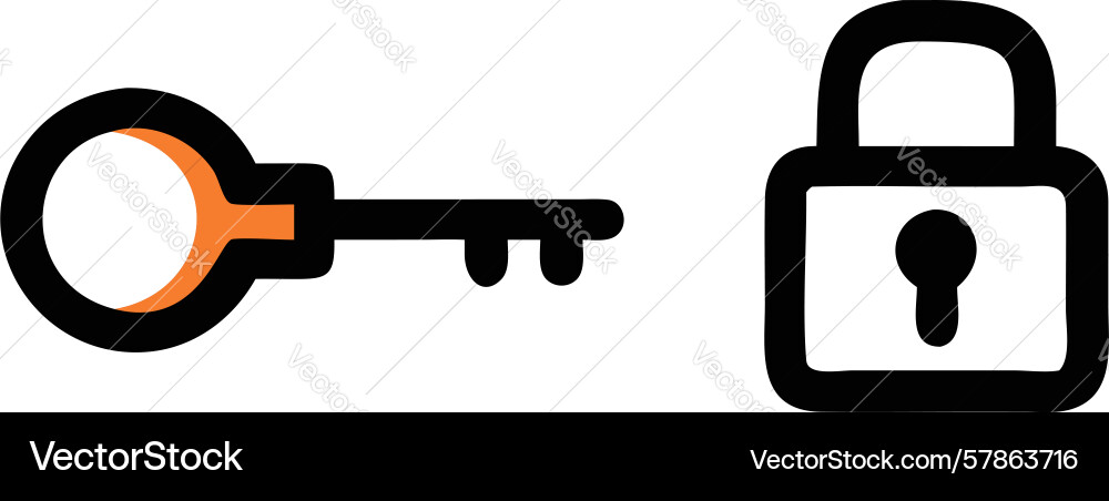 Key unlocking black padlock for secure access vector image