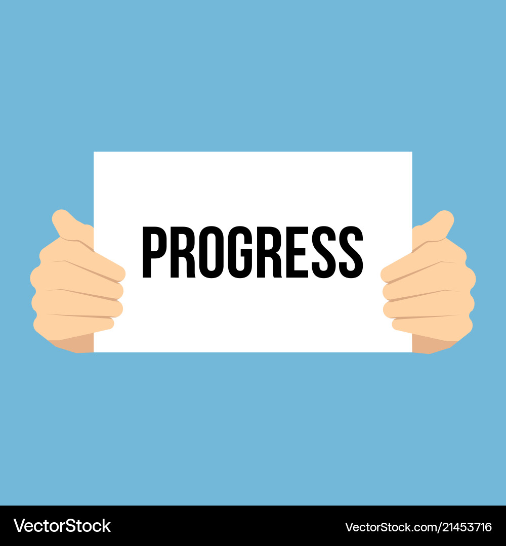 Man showing paper progress text Man showing paper progress text vector image