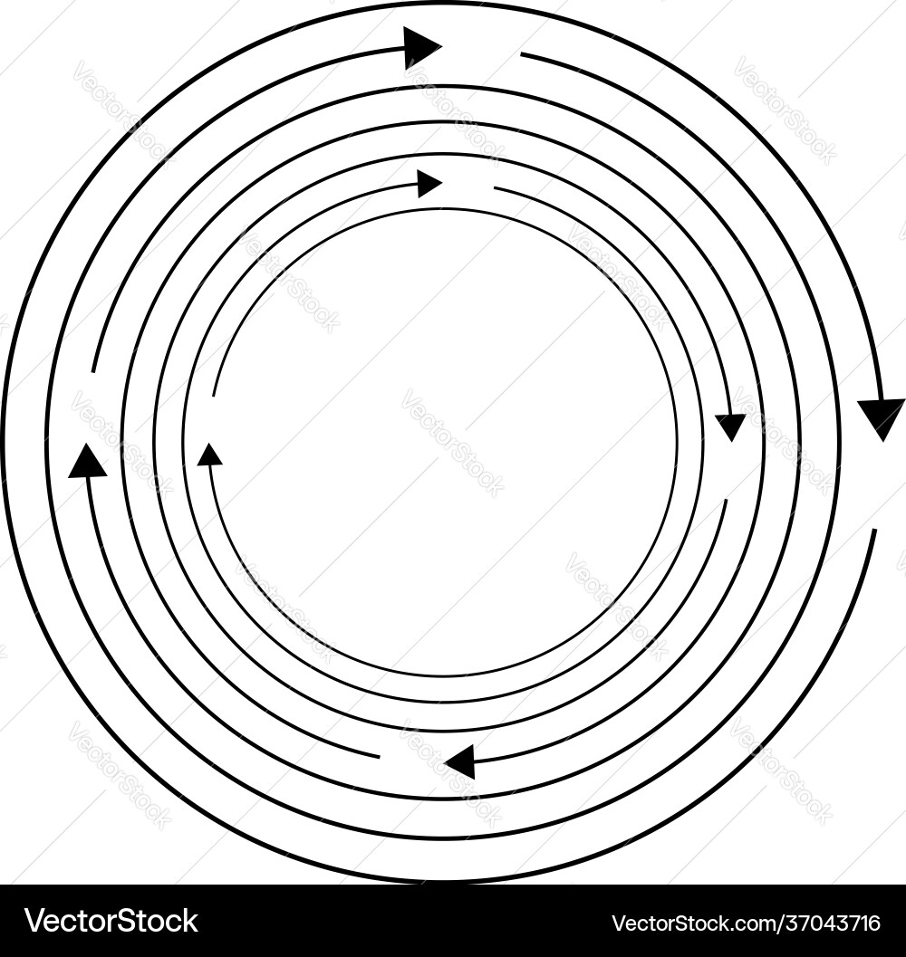 Rotating arrows concentric radial and circular Rotating arrows concentric radial and circular Vector Image