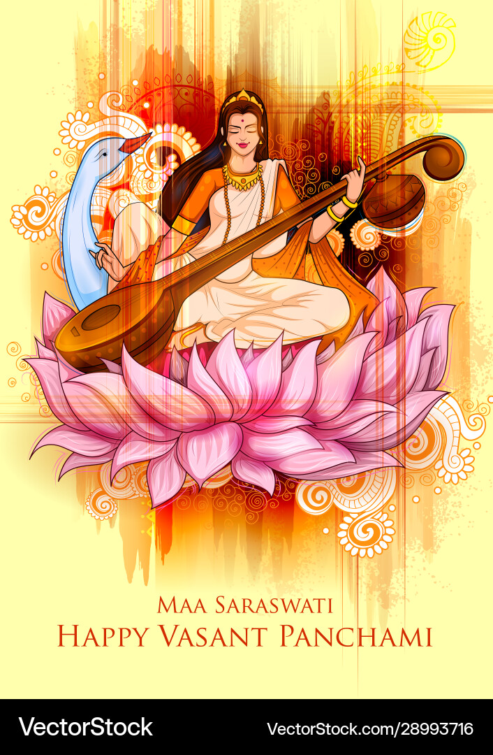Saraswati - Vasant Panchami Goddess Vector Image