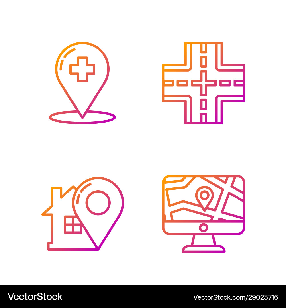 Set line monitor and folded map with location Set line monitor and folded map with location vector image