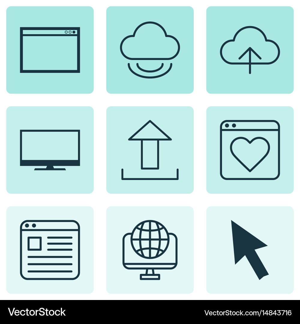 Set of 9 world wide web icons includes followed vector image