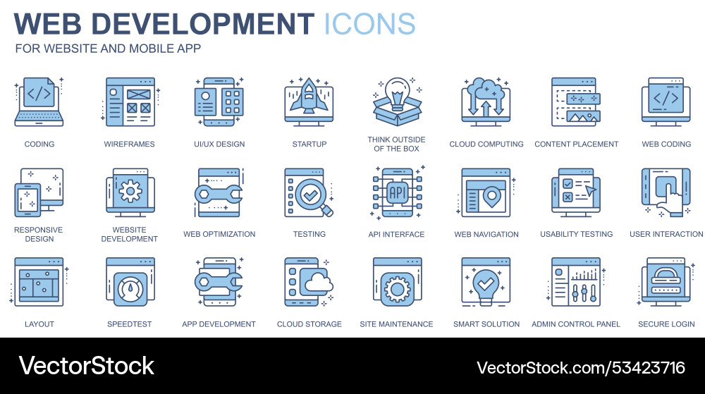 Web development icons set in duotone line design Web development icons set in duotone line design Vector Image