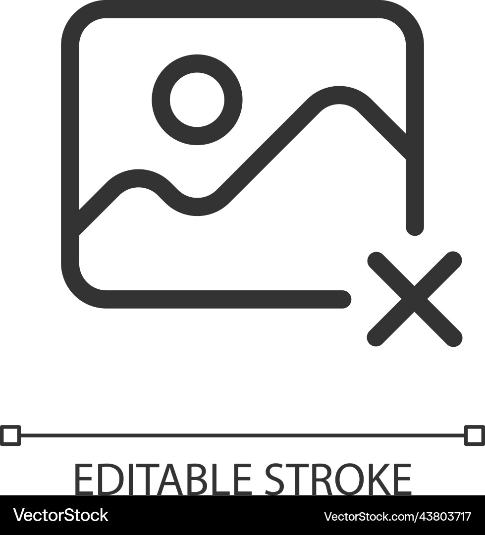 Delete photo pixel perfect linear ui icon Delete photo pixel perfect linear ui icon vector image