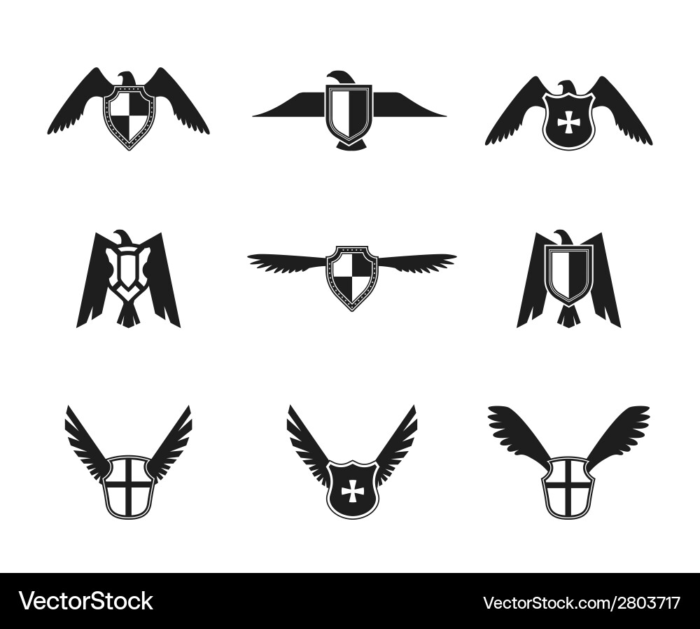 Eagle icon shield set Royalty Free Vector Image