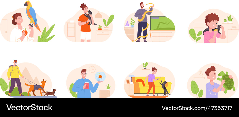Families owner pets people pet care owners woman Families owner pets people pet care owners woman vector image