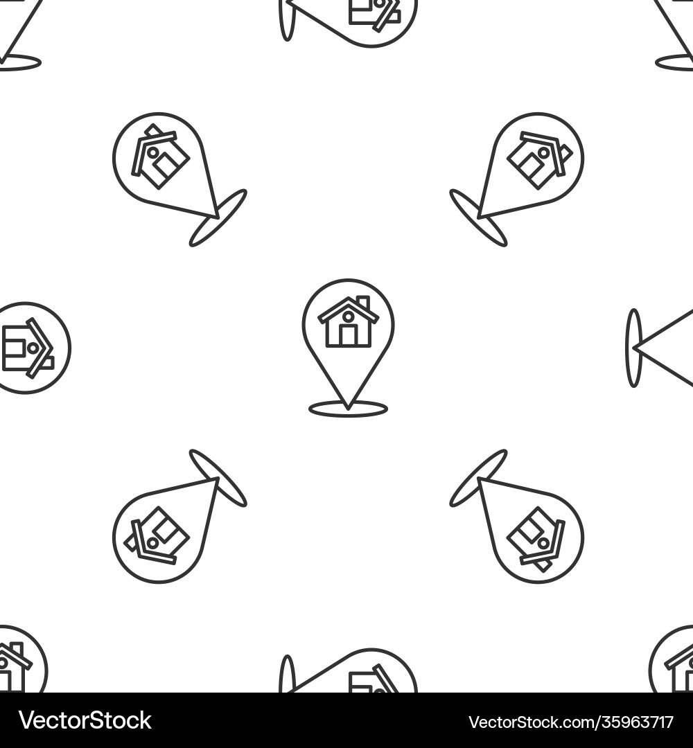 Grey line map pointer with house icon isolated Grey line map pointer with house icon isolated vector image