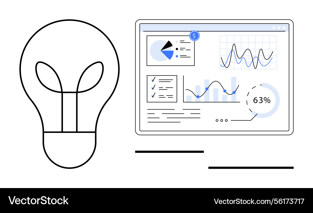 Lightbulb with dashboard displaying charts Lightbulb with dashboard displaying charts vector image