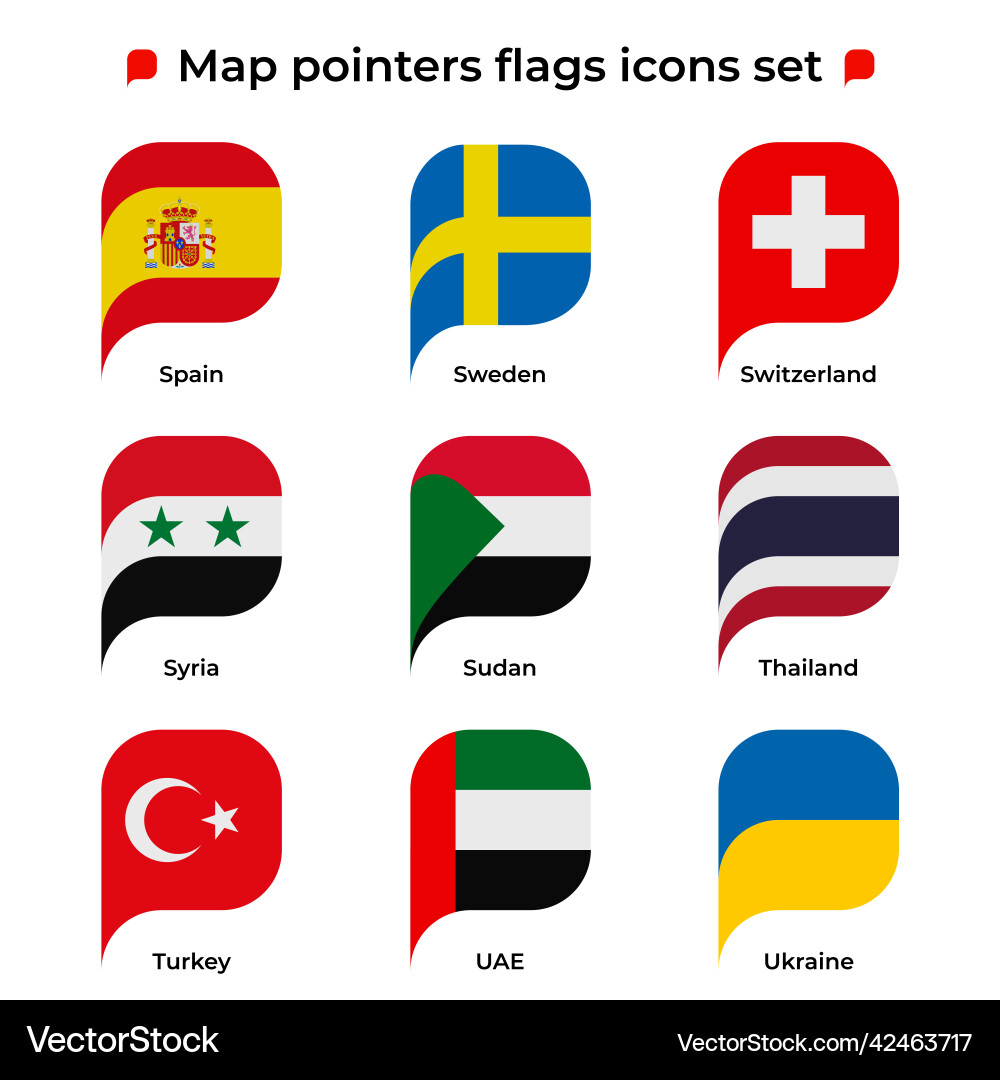 Map pointers flags icons set flag icon in simple Map pointers flags icons set flag icon in simple vector image