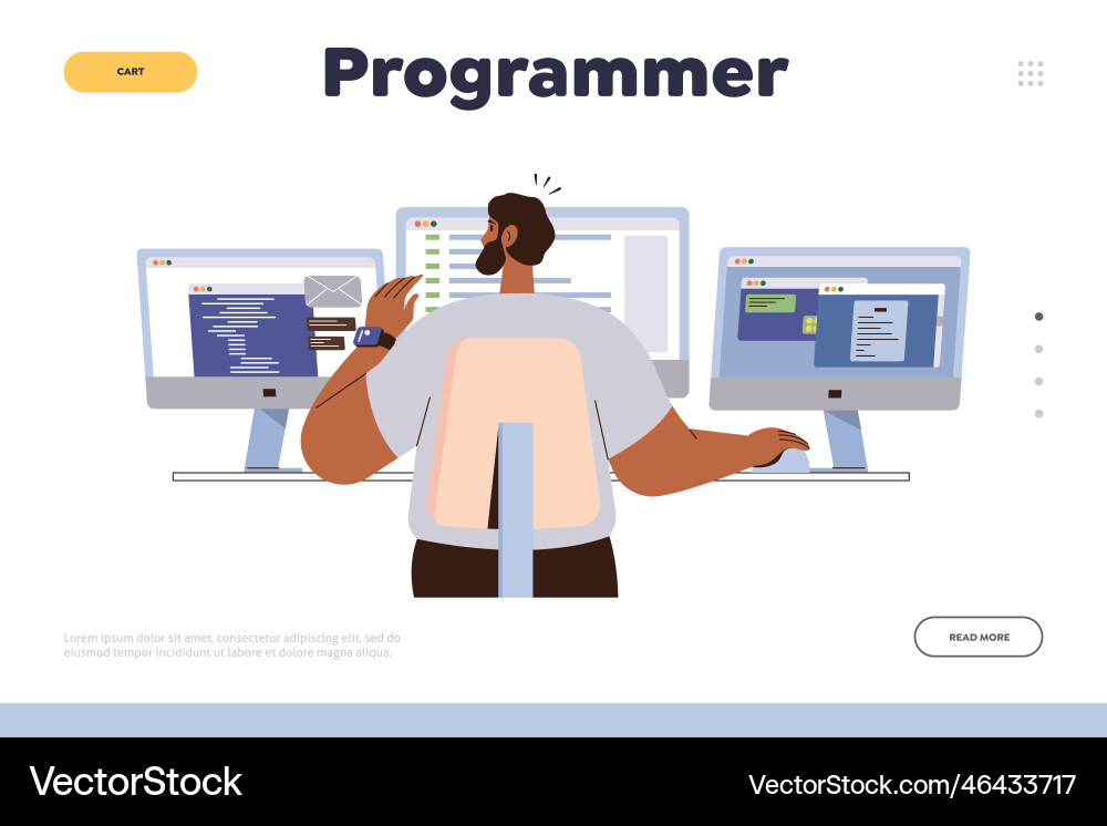 Programmer landing page template man writing vector image