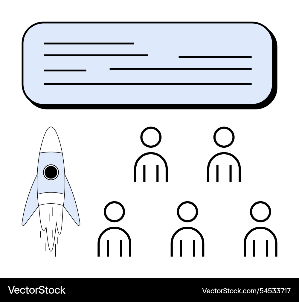 Rocket launch with team and communication box Vector Image