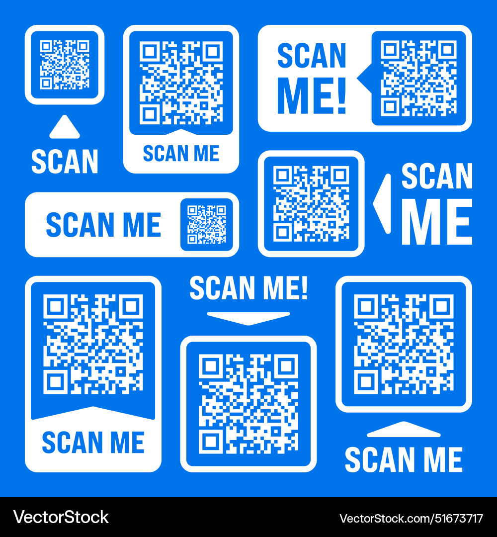 Scan me qr code sticker with text online payment Scan me qr code sticker with text online payment Vector Image
