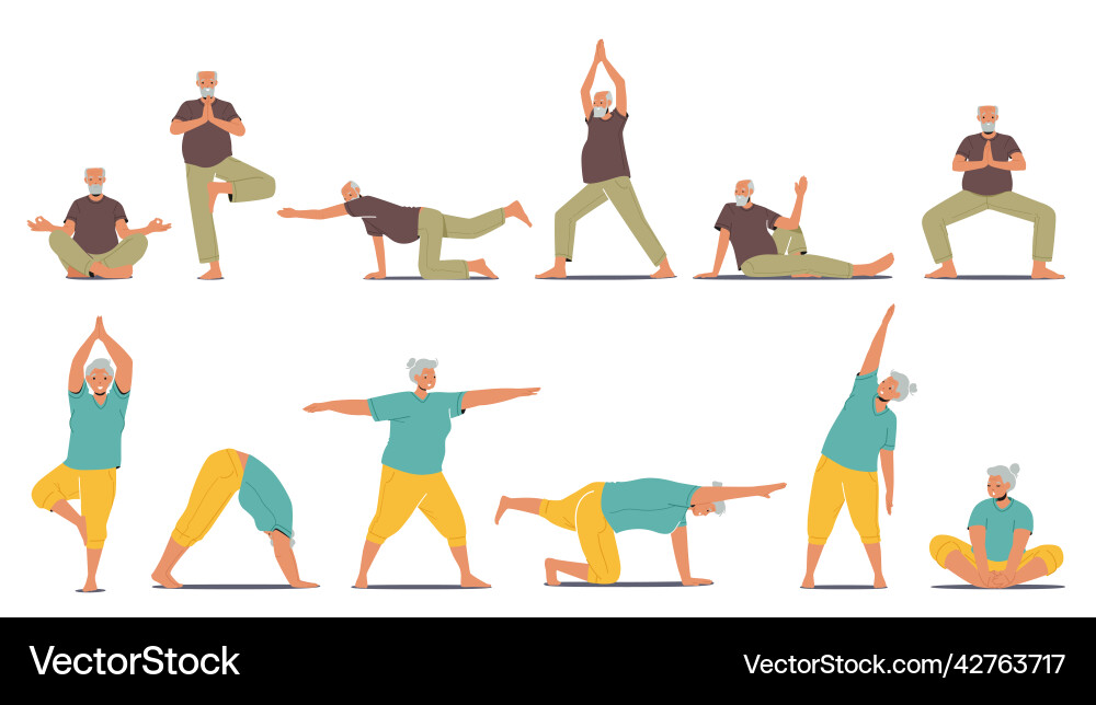 Senior Yoga Figures Vector Image