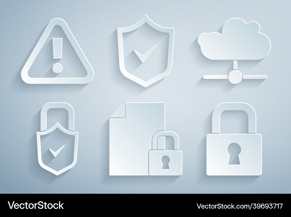 Set document and lock network cloud connection Vector Image