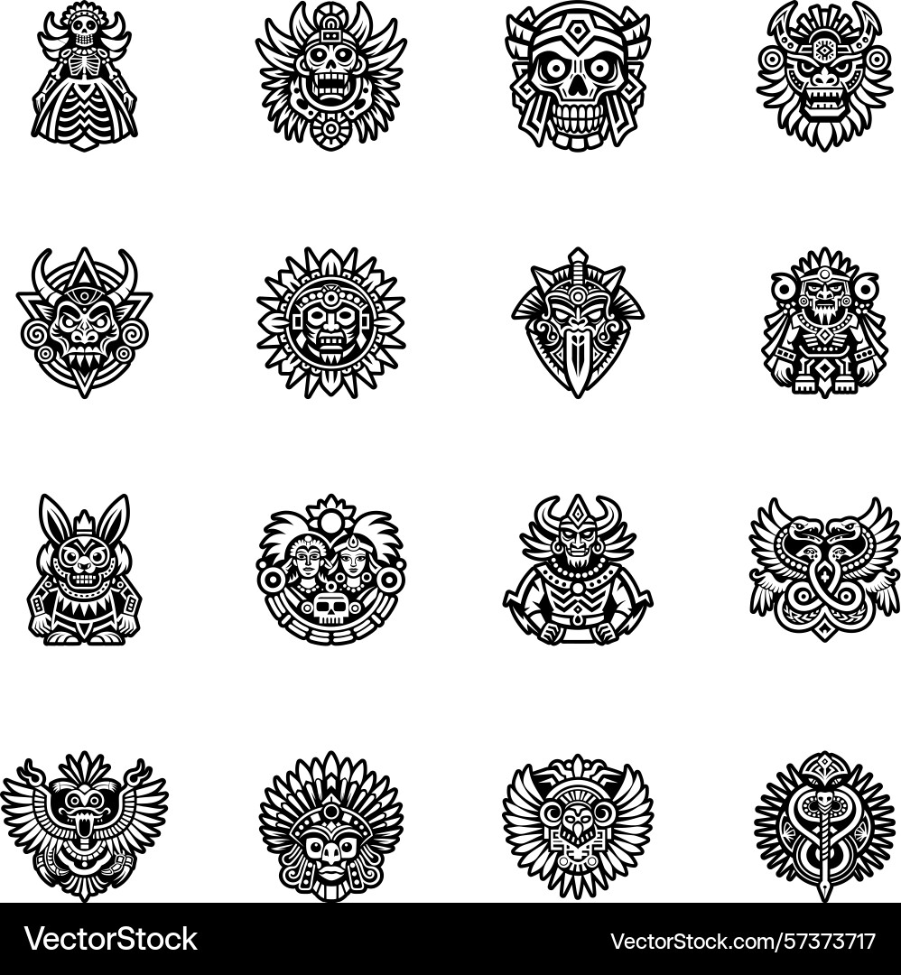Set of aztec symbol filled style icons Vector Image