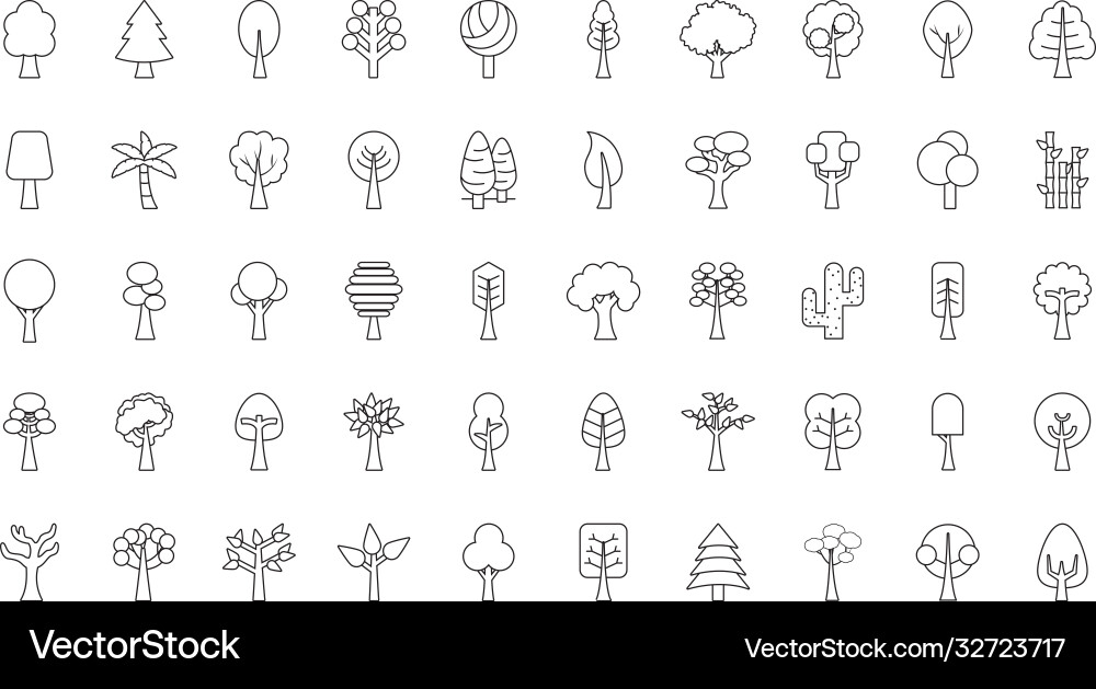 Trees line style icon set design Vector Image