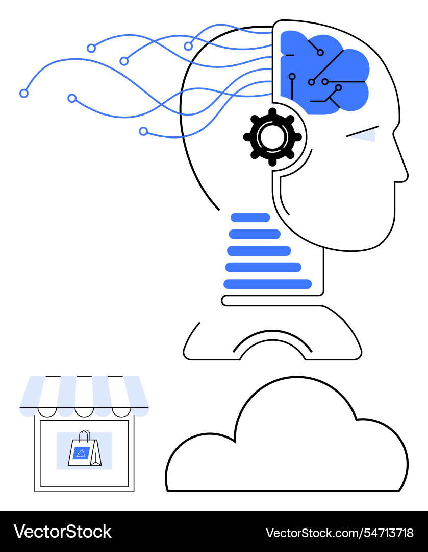 Ai-powered brain connecting to cloud and store Ai-powered brain connecting to cloud and store vector image