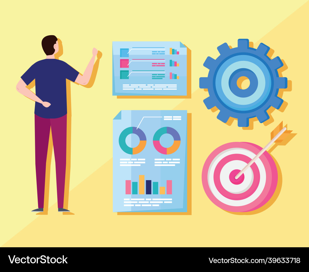 Analytics graphics five icons Vector Image