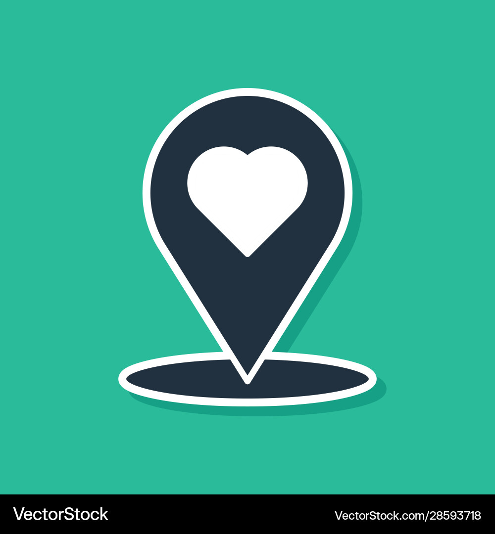 Blue map pointer with heart icon isolated on green Blue map pointer with heart icon isolated on green vector image
