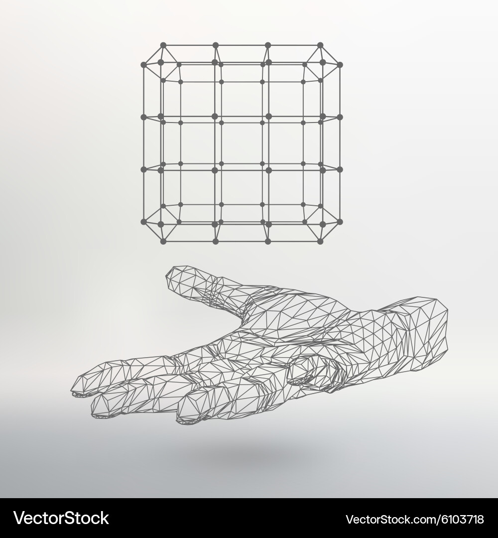 Cube of lines and dots on the arm hand vector image