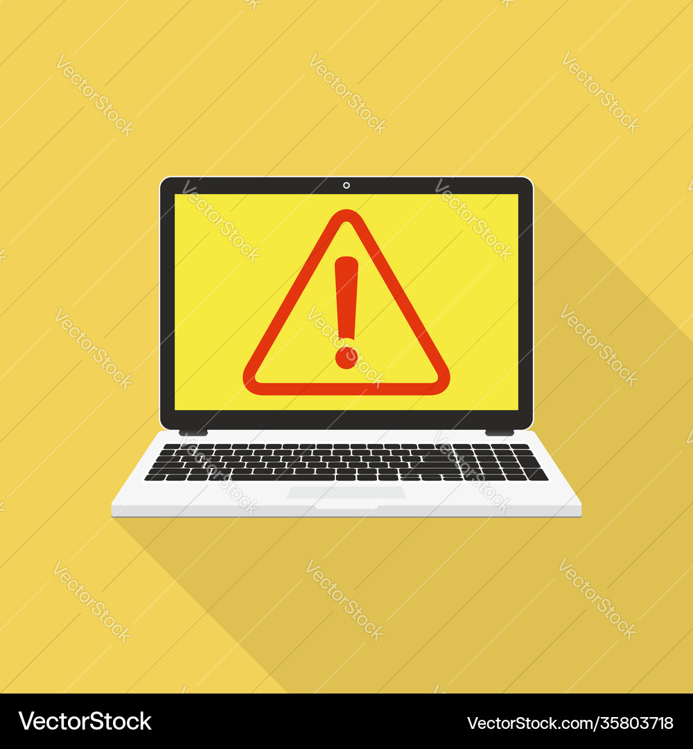 Laptop with exclamation mark on display Royalty Free Vector