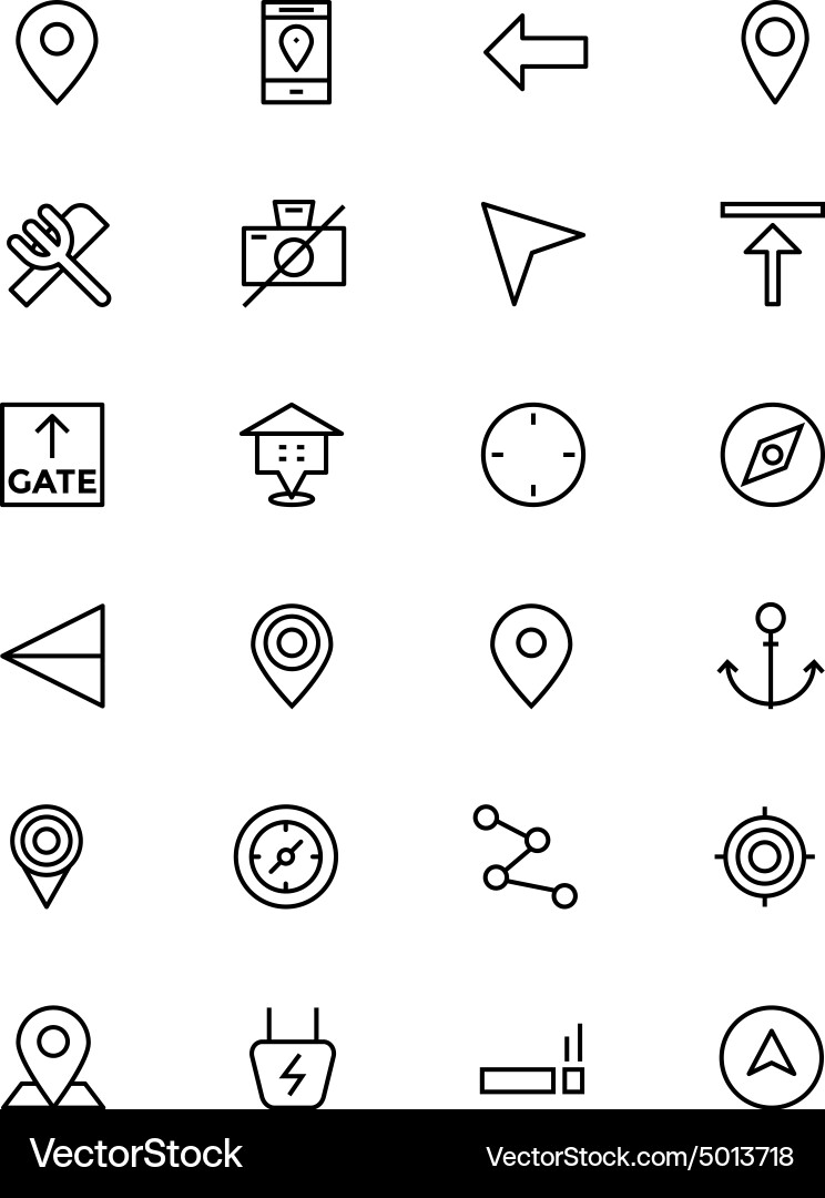 Map and navigation line icons 1 vector image