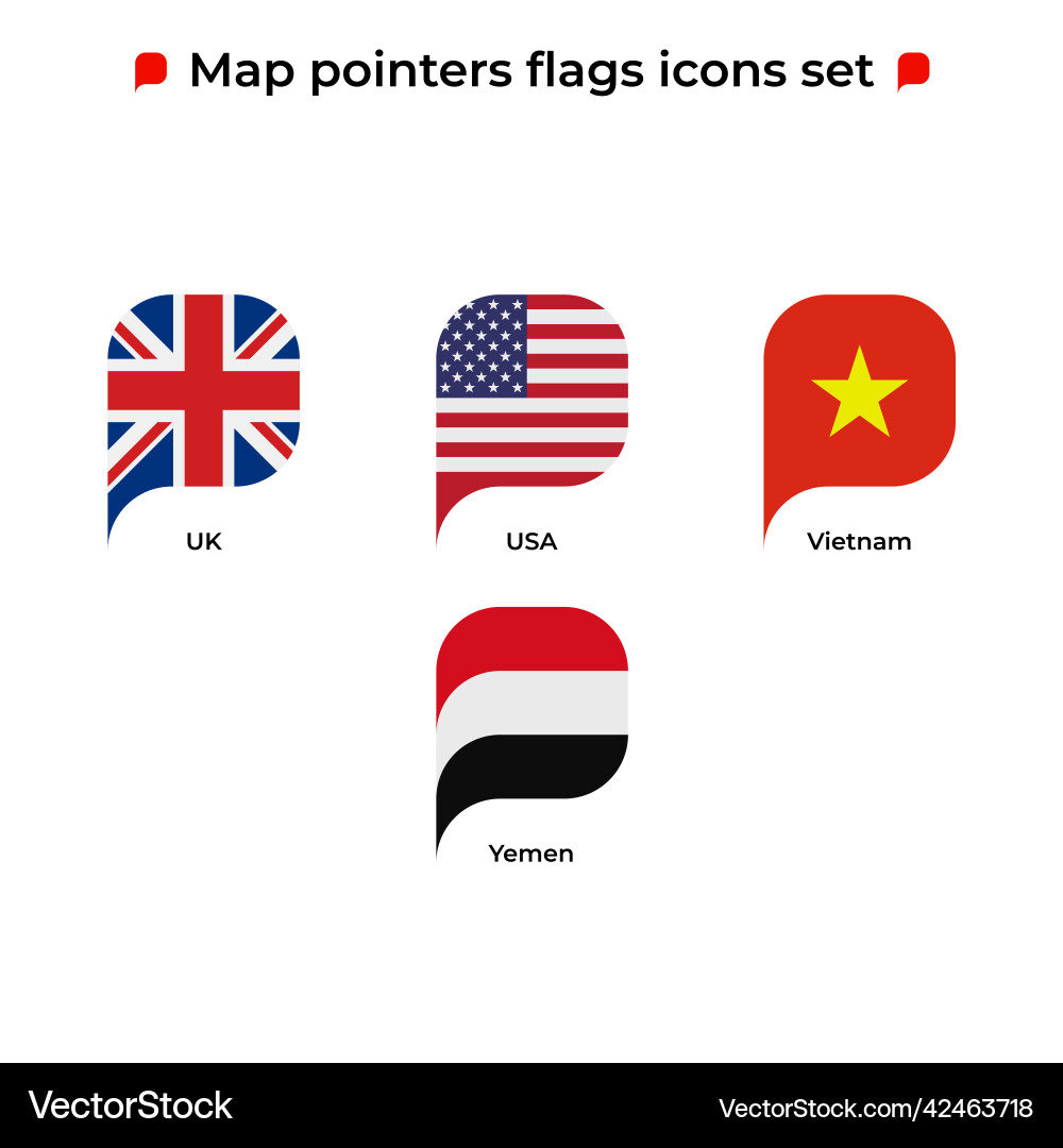 Map pointers flags icons set flag icon in simple Map pointers flags icons set flag icon in simple vector image