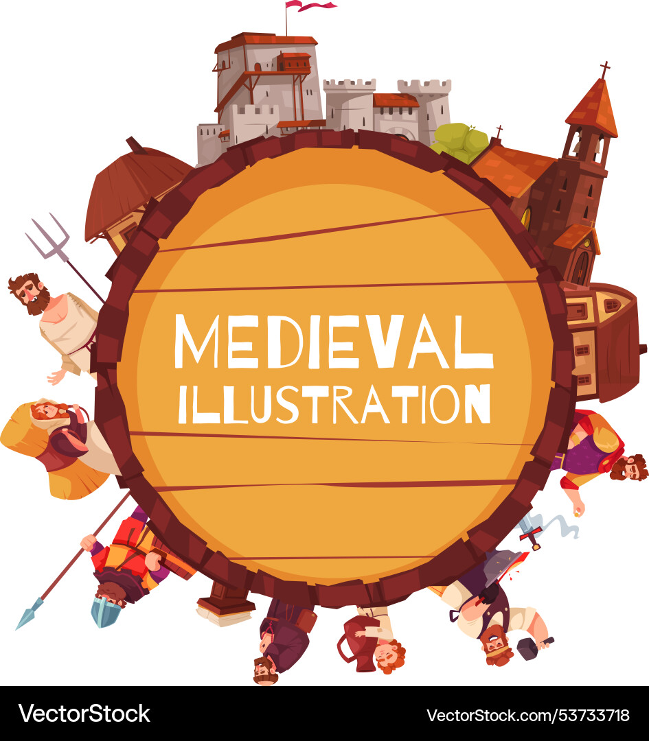 Medieval circle frame with buildings Vector Image