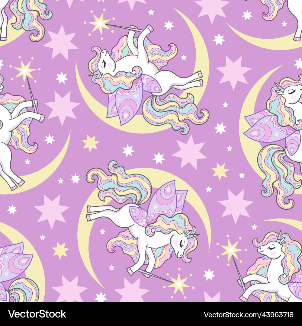 Seamless pattern with unicorns and crescent moon Seamless pattern with unicorns and crescent moon vector image