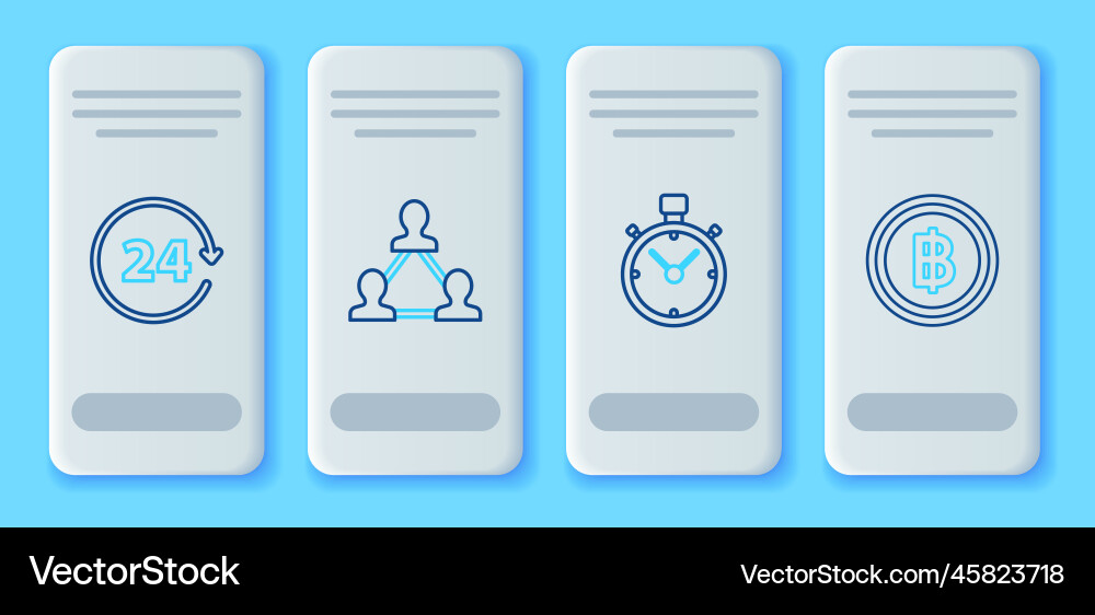 Set line project team base stopwatch clock 24 vector image