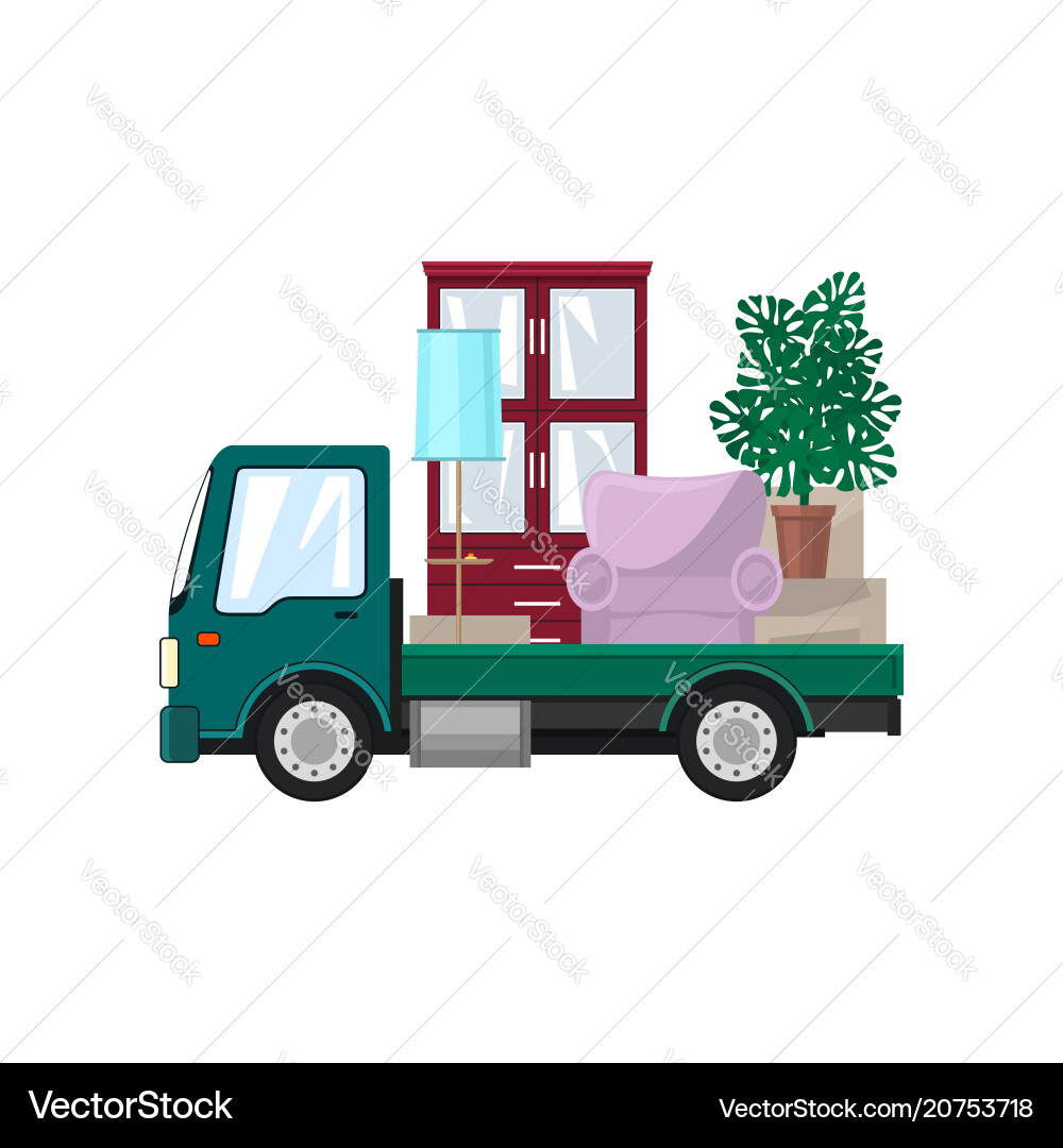 Small truck is transporting furniture Small truck is transporting furniture vector image