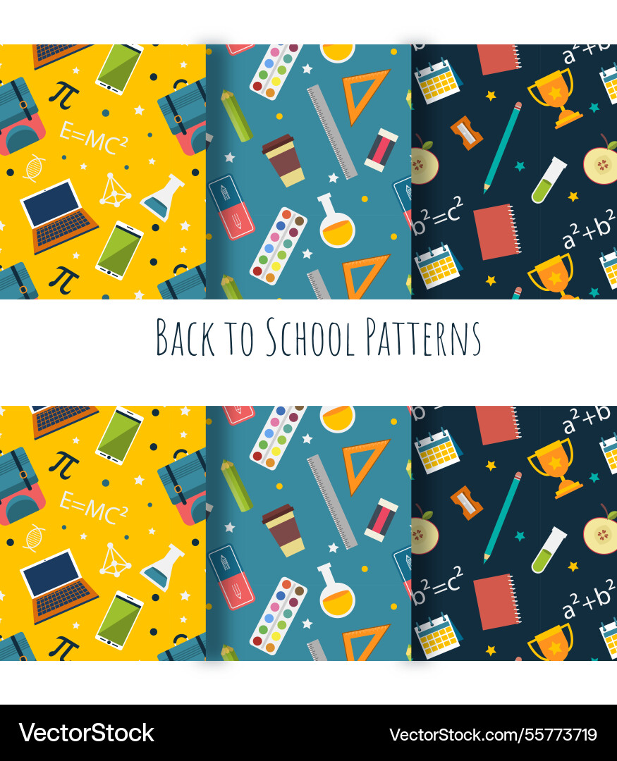 Back to school patterns collection with elements Vector Image