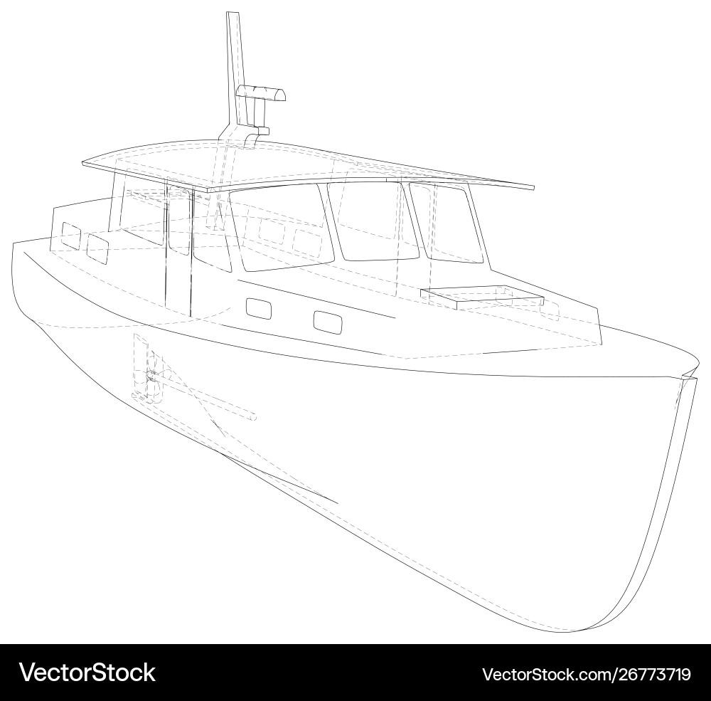 Boat technical wire-frame rendering 3d Vector Image