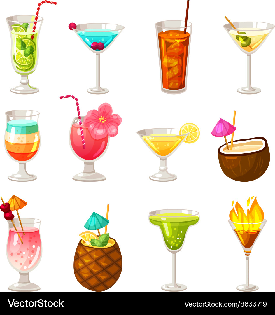 Cocktail Icons - Tropical & Nightclub Vector Image
