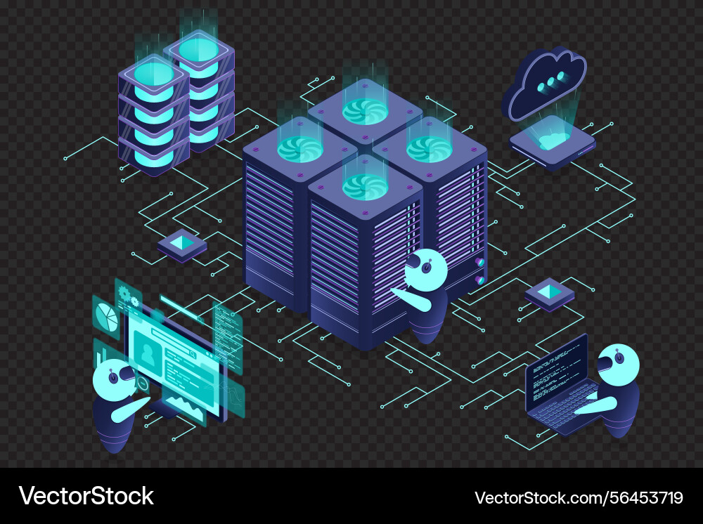 Data center and web hosting isometric concept vector image
