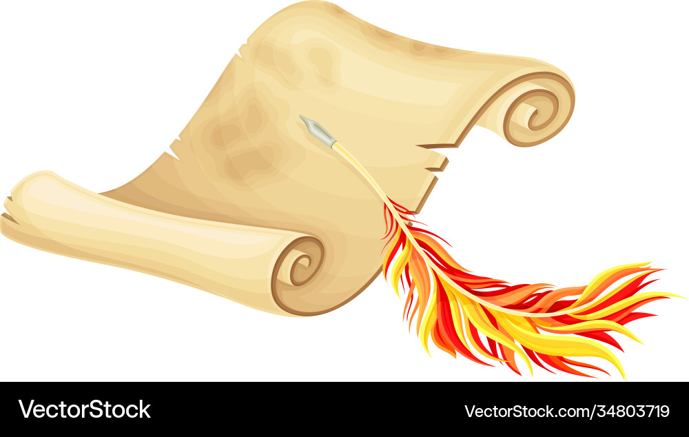 Old scroll or curved manuscript with quill Old scroll or curved manuscript with quill vector image