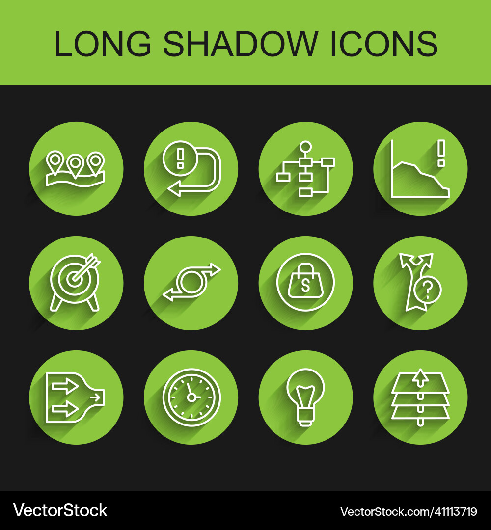 Set line arrow clock location light bulb Vector Image