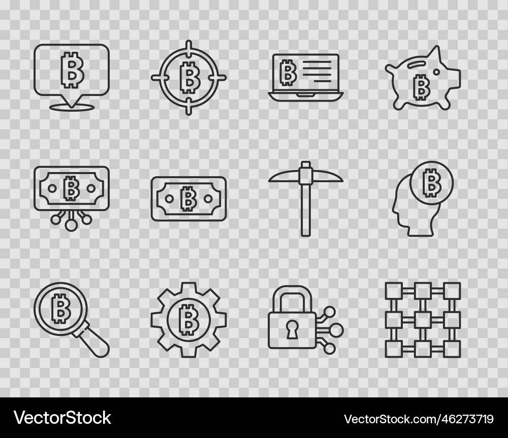 Set line magnifying glass with bitcoin blockchain Set line magnifying glass with bitcoin blockchain vector image