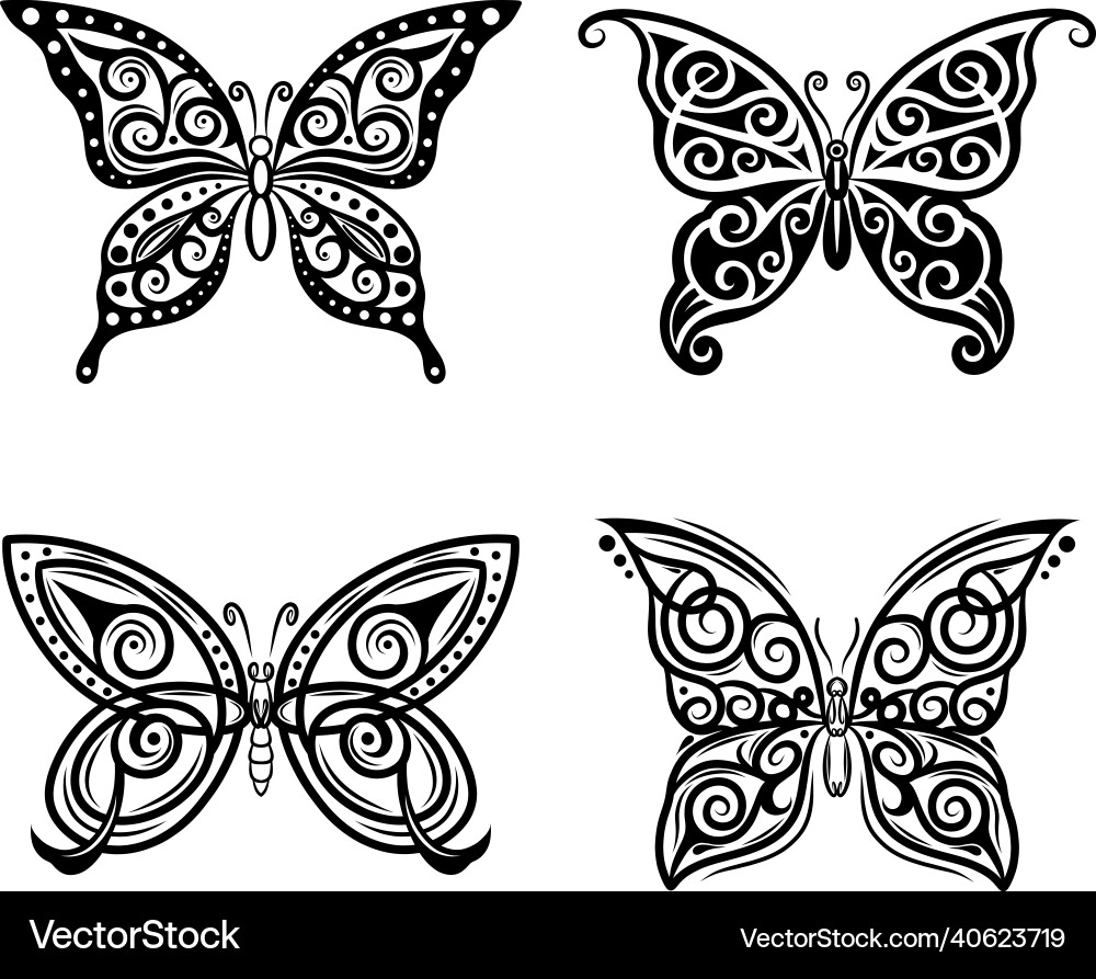 Set of beautiful butterflies silhouettes style Set of beautiful butterflies silhouettes style Vector Image