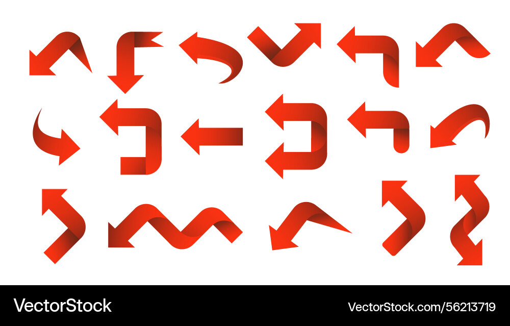 Set red arrow 3d icons pointing up down left right Set red arrow 3d icons pointing up down left right vector image
