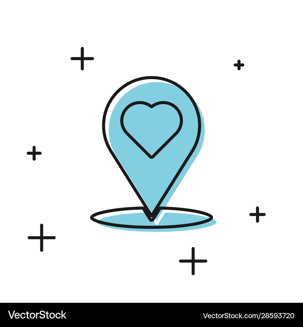 Black map pointer with heart icon isolated Black map pointer with heart icon isolated vector image