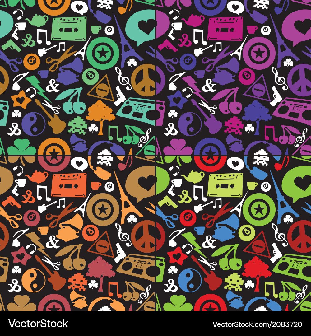 Different objects on black background vector image