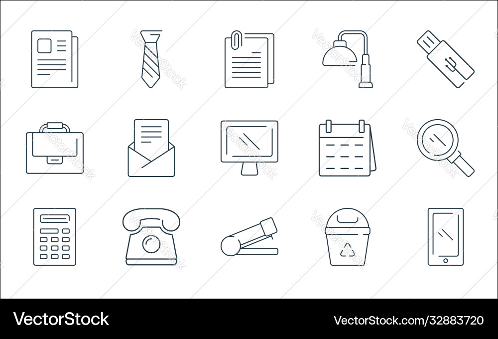 Office items line icons linear set quality Office items line icons linear set quality vector image