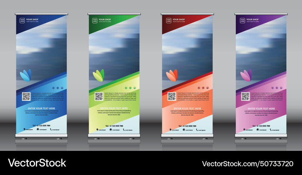 Roll up banner set standee design templates Vector Image
