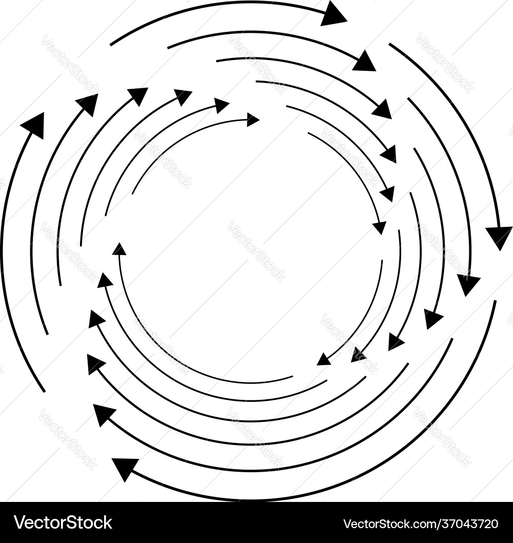 Rotating arrows concentric radial and circular Rotating arrows concentric radial and circular Vector Image